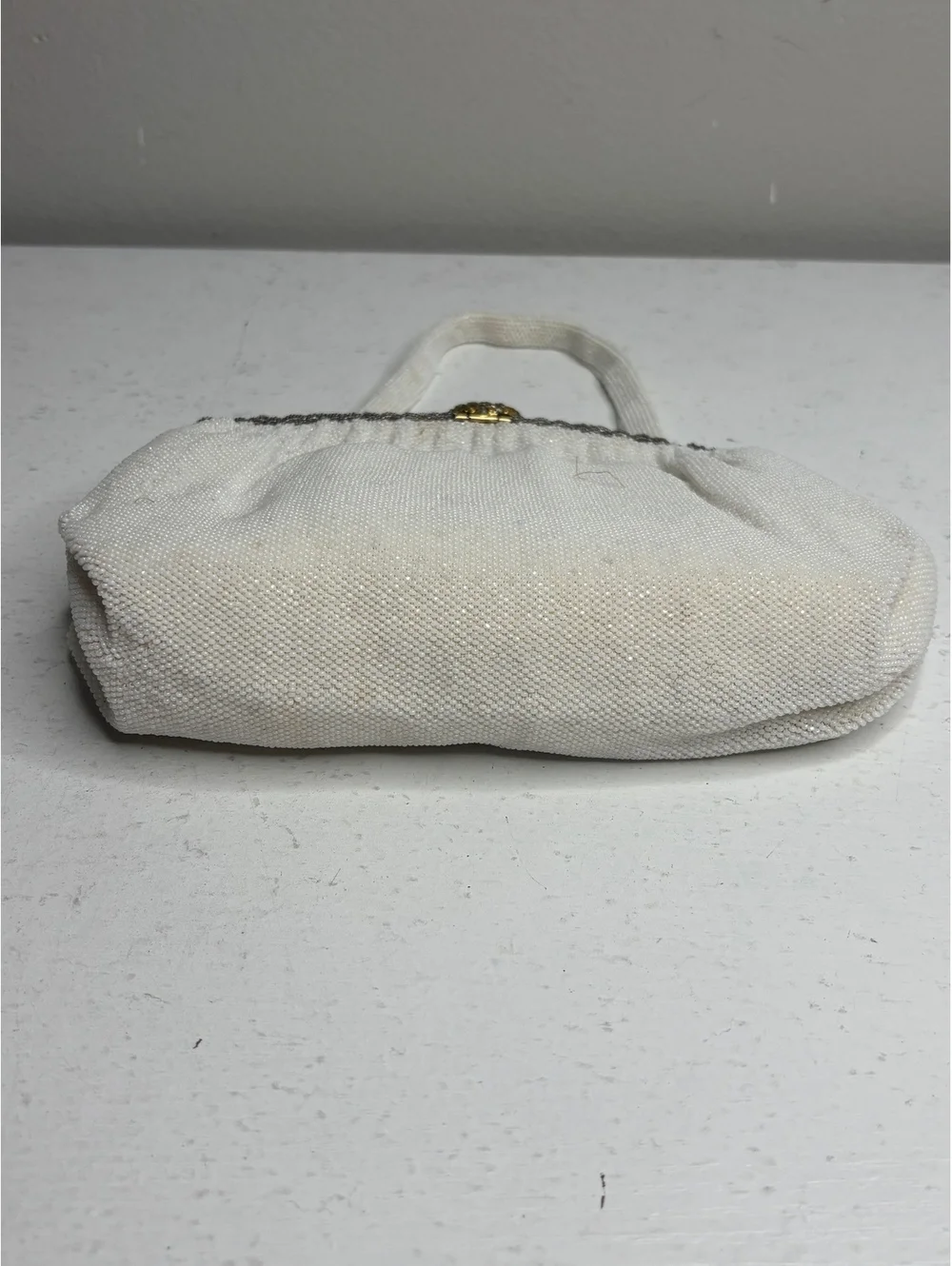 Vintage Manhill Paris White & Silver Seed Bead with Rhinestone Evening Bag